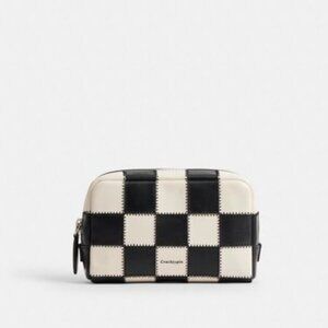 Cosmetic Pouch In Checkerboard Upcrafted Leather